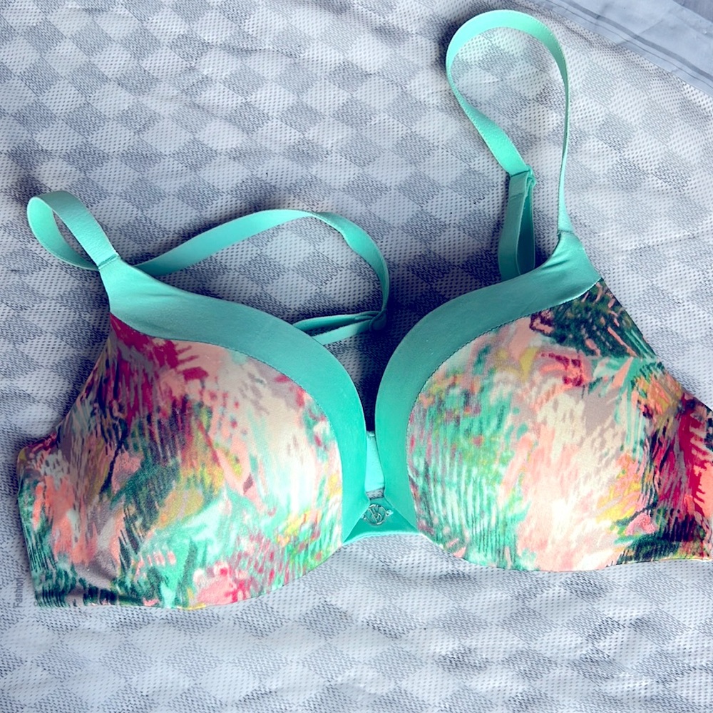 Victoria's Secret Push Up Padded Bra Top Tropical Pastels Size 32B